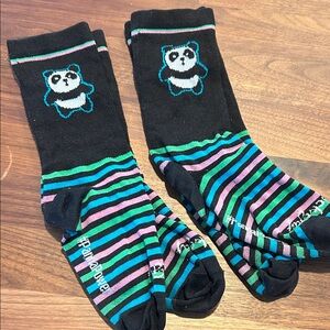 Panda-Themed Black and Multicolor Socks